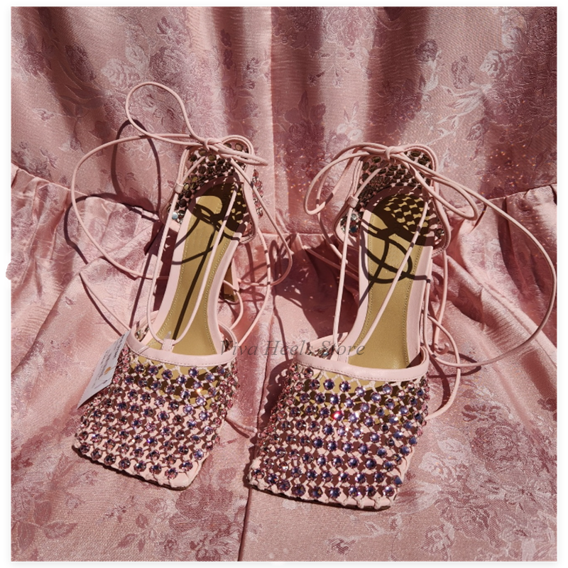 Luxury Lifestyle - Square Toe Mesh Dimaond Lace up