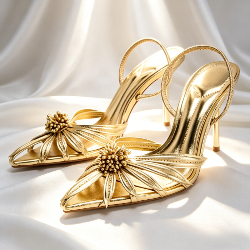 Luxury Lifestyle - Luxury Gold Floral Detail Slingback Heels